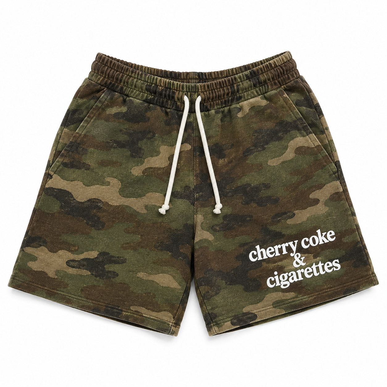 Cherry Coke & Cigarettes Camo Sweat Shorts